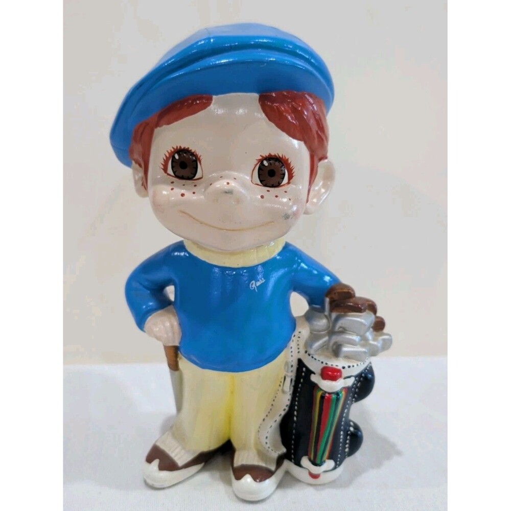 Vintage 1974 Hand Painted CERAMIC GOLF STATUE Figurine GOLFER 10 Inches Tall